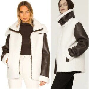 UNREAL FUR Symbiosis Aviator Jacket Faux Leather / Sherpa Fur Size S